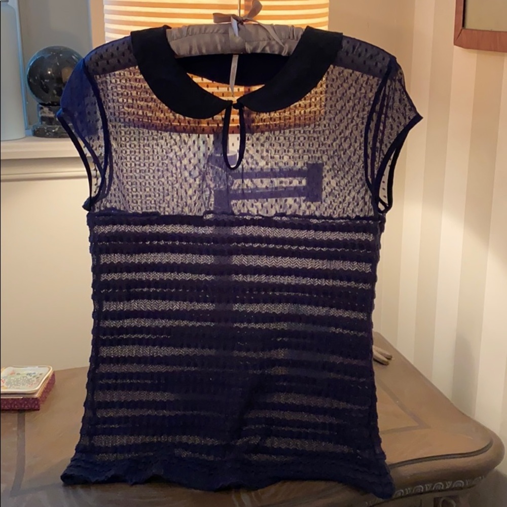 Free People Navy sheer blouse